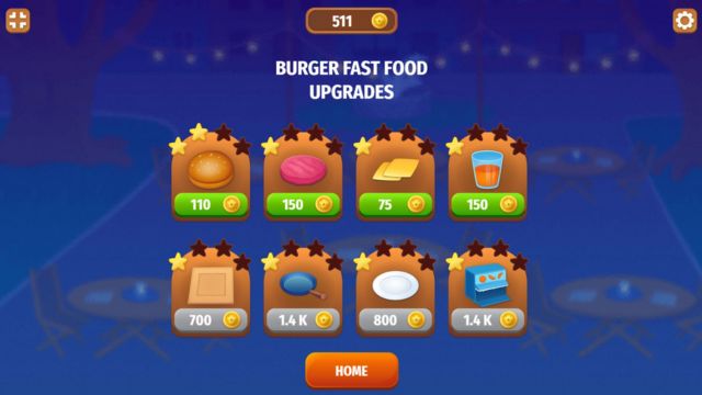 Screenshot of burger fast food upgrades