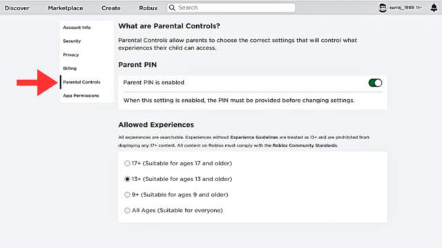 Parental Controls in Roblox Account